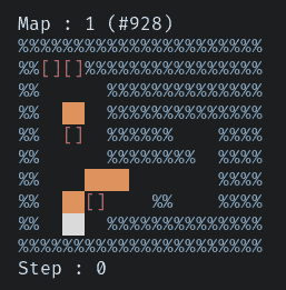 Sokoban running in a terminal.